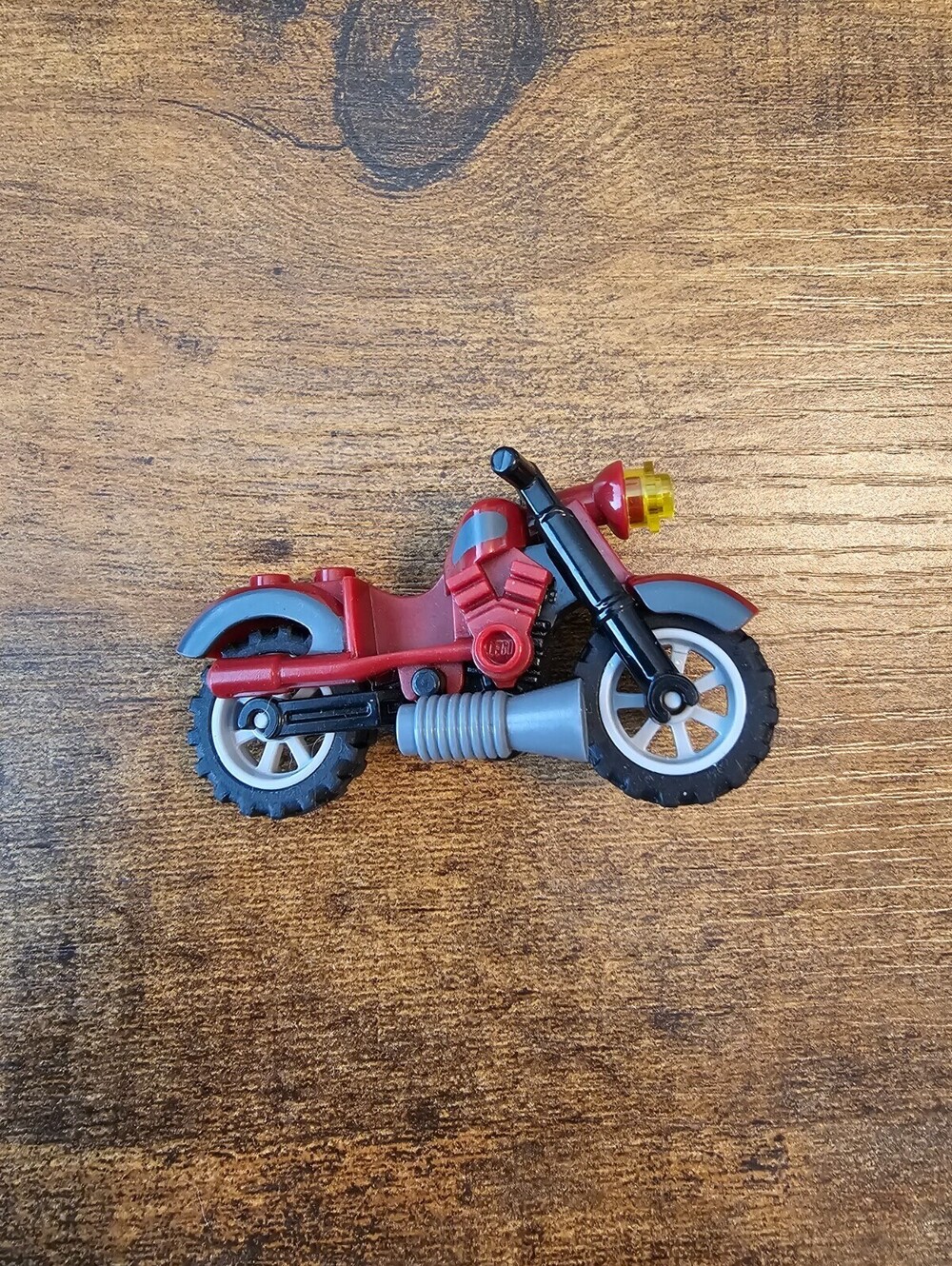 LEGO Minifigure Scale Motorcycle Red Gray Black with Yellow Headlight - Picture 2 of 3